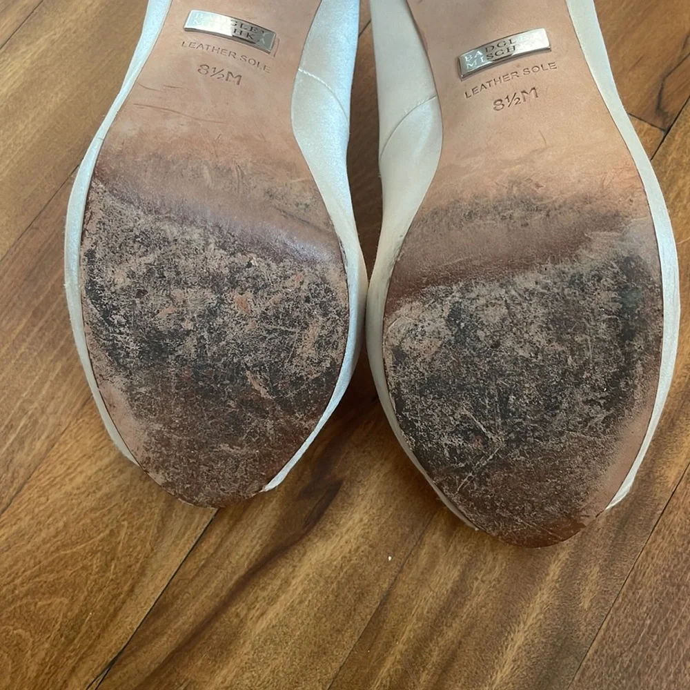 Badgley Mischka Satin Peep Toe Pump with Jewels - Picture 8 of 10